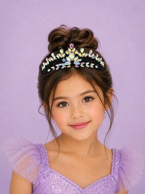 black AB tiara, Princess tiara, Halloween costume crown, Flower Girl Headband